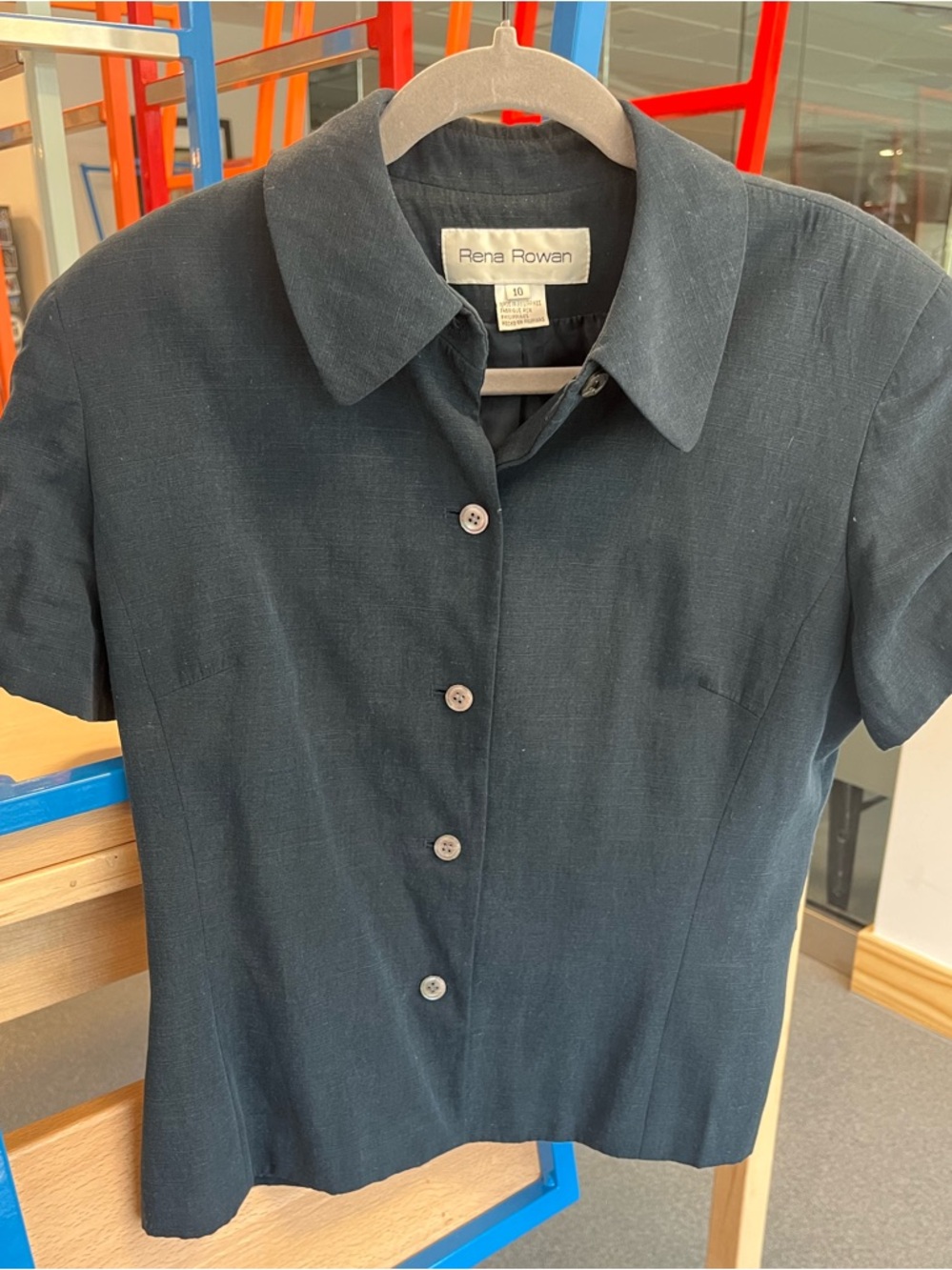Rena Rowan Navy Short Sleeve Button Blouse